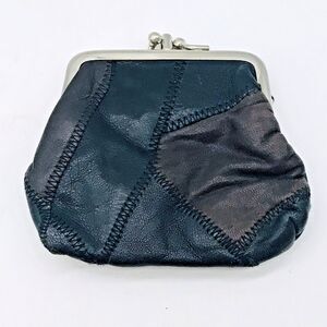 Vintage Quilted Patchwork Butter Soft Leather Coin Purse Double Kiss Lock 4x4.75